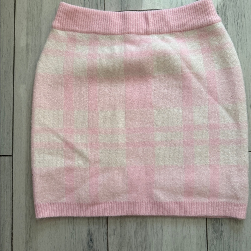 MARBLE Pink and Cream Checkered Pencil Skirt